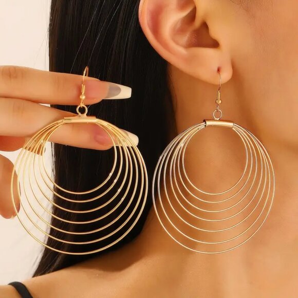 14K Gold Womens Large Hanging Drop Hoop Earrings Ladies New 14 K Silver Jewelry